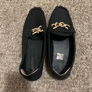 Black Loafers with Gold Accent